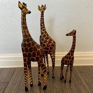 3 Piece Hand Crafted Wooden Giraffe Set
